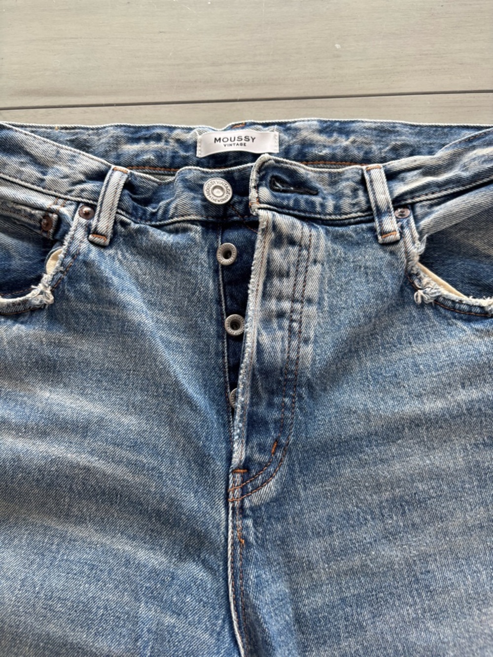 Moussy Light Blue Boyfriend Jeans - Distressed Hem - Picture 3 of 8